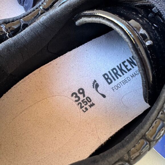 NEW Birkenstock Bend Low Croc Embossed Sneakers Womens 39EU or 8US Black Shiny - Picture 9 of 13